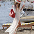 Sexy Vacation Beach Long Dress #White #Cardigan #Button #Lantern Sleeve